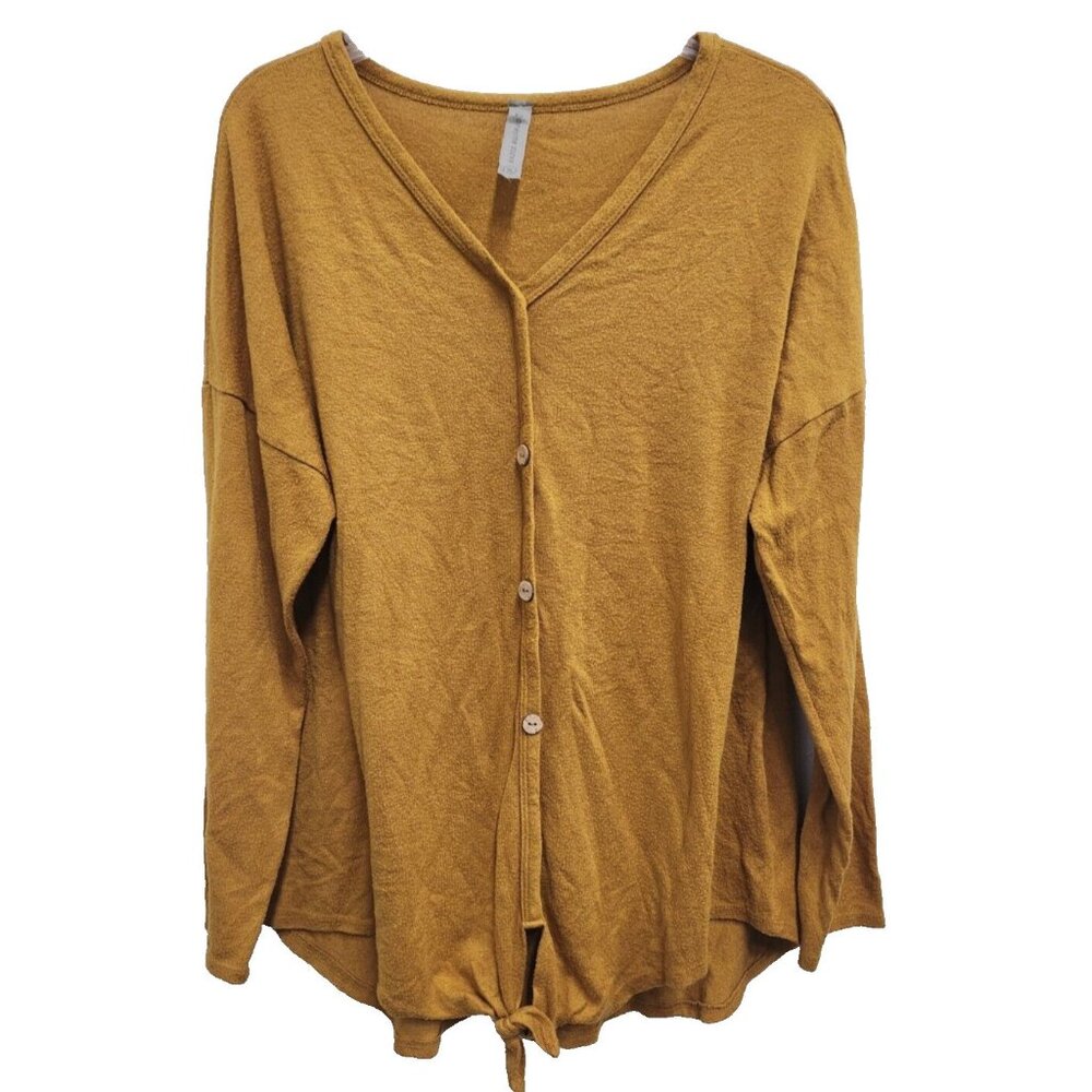 Honeyme Curvy Womens BOHO Top XL Honey Yellow‎ Soft Knit Long Sleeve Oversized